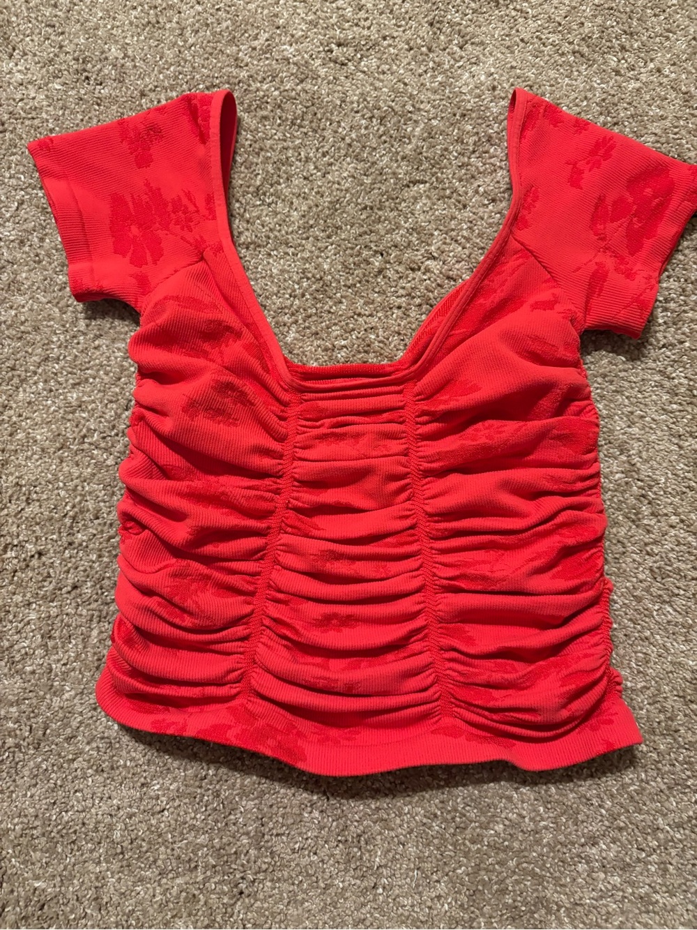 Free‎ People Women's Red Ruched Short Sleeve Top XS/S